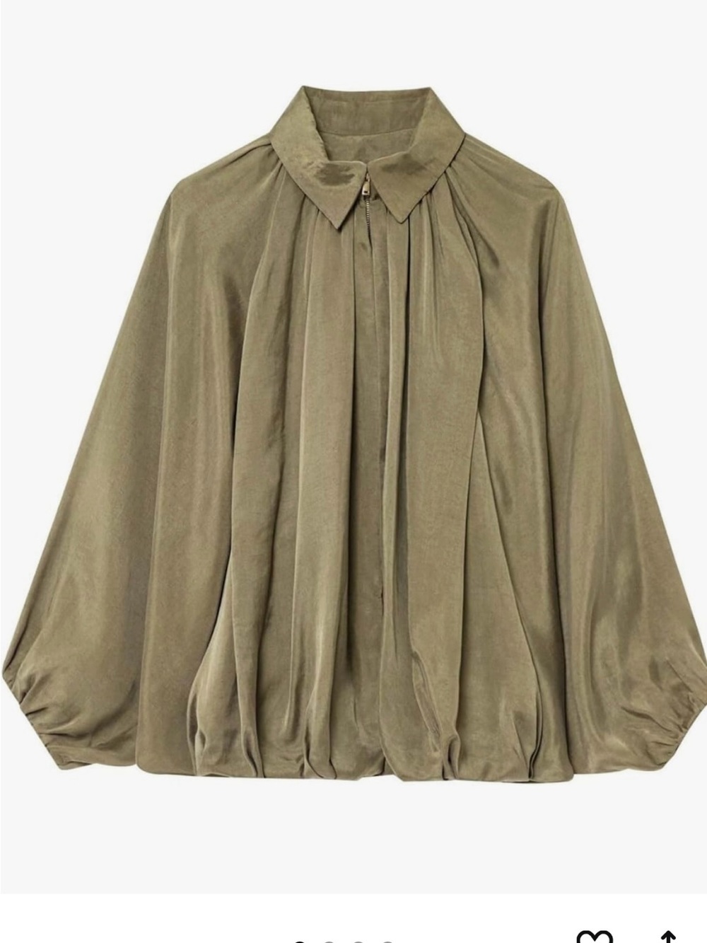 Olive Green Women's Bomber Jacket with Gathered Pleats